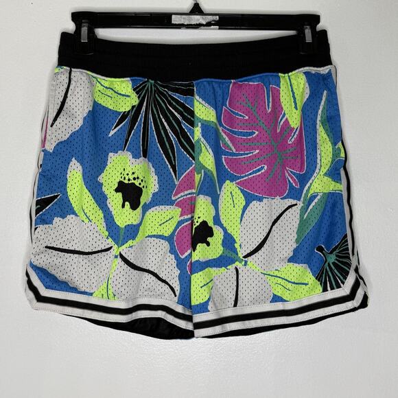 Chubbies Shorts Mens Large Blue Neon Floral Mesh Lined Athletic Swim Retro Style - Picture 1 of 7